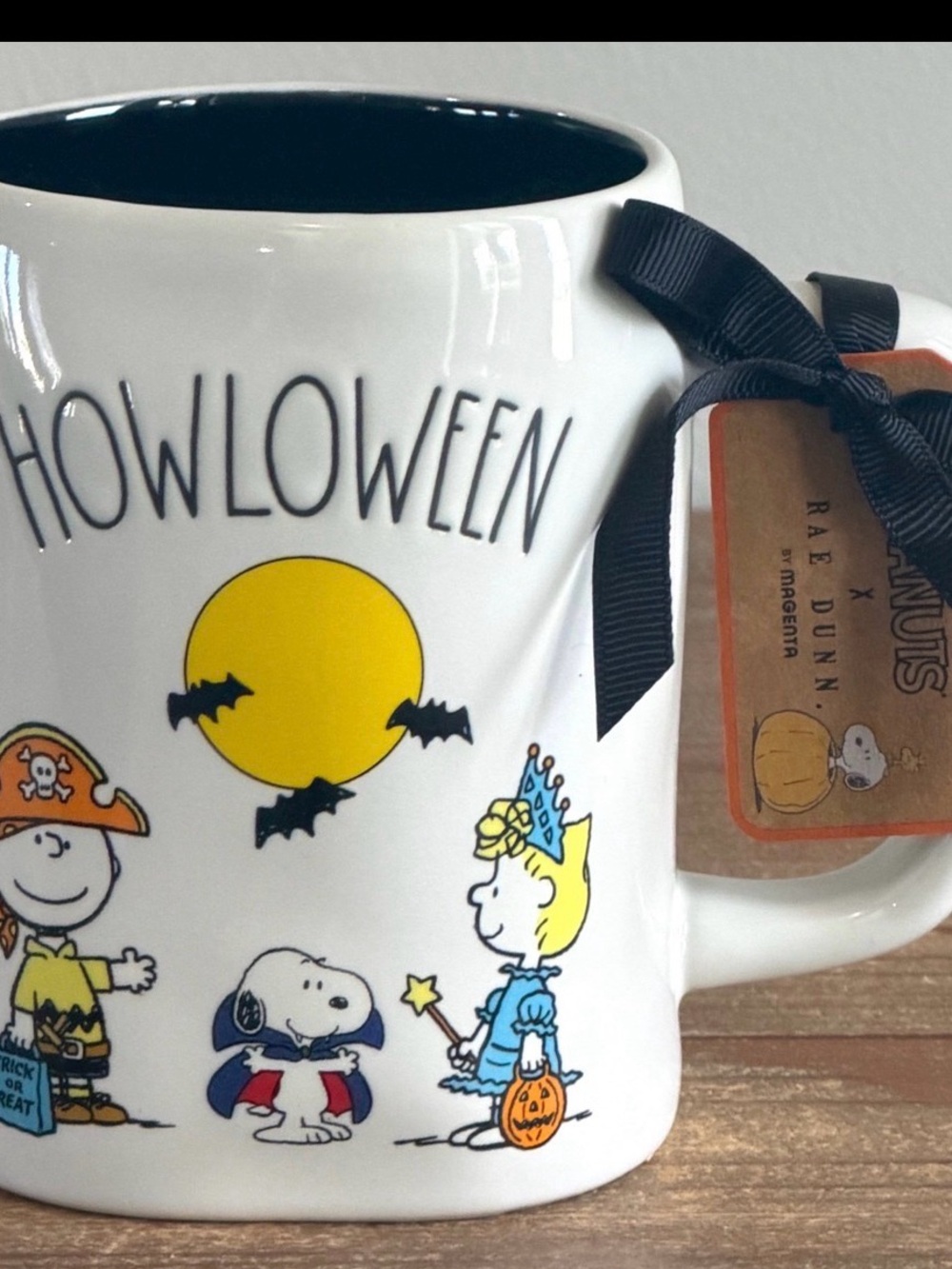 Rae Dunn Halloween Peanuts Ceramic Mug - White, Yellow & Navy